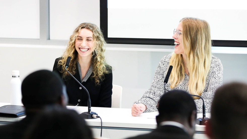 2023-2024 Watson Director's Fellow, Hannah Reale, and CHRHS' Research Associate, Alexandria Nylen, presenting at the 2024 Civilian-Military Humanitarian Coordination Workshop.